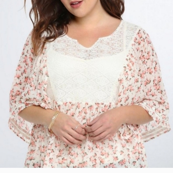 Torrid Lace Inset Chiffon Ivory Blouse - Picture 13 of 13